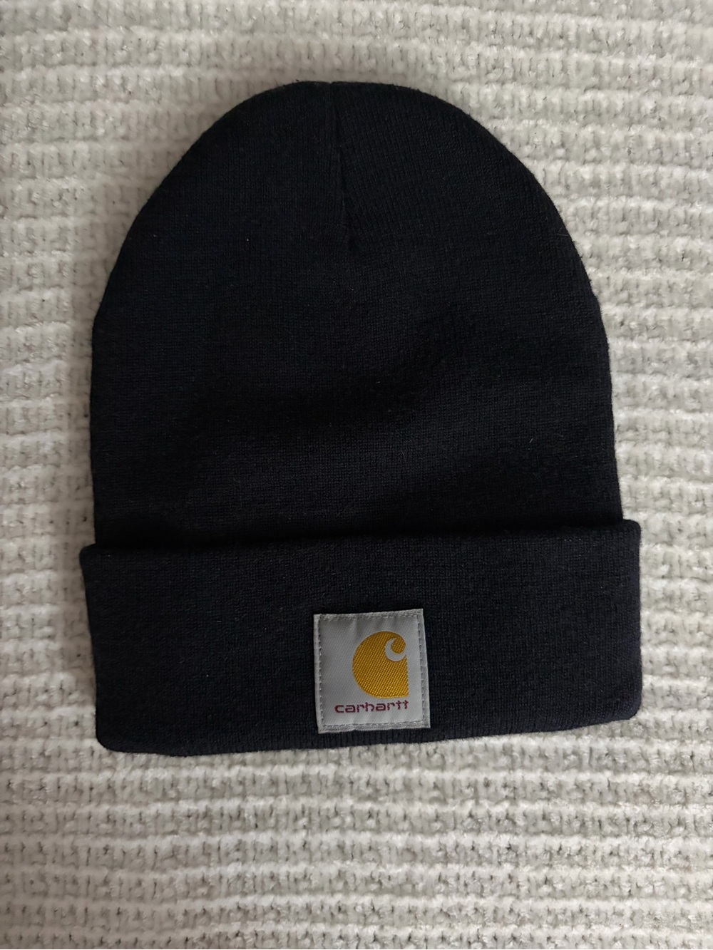 Carhartt Navy Cuffed Beanie with Gold Logo Patch